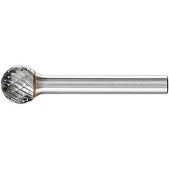 PFERD - 1/2" Cut Diam, 1/4" Shank Diam, Ball Head Double Cut Burr - Carbide, Radius End, 7/16" LOC, 2-3/16" OAL - Americas Industrial Supply