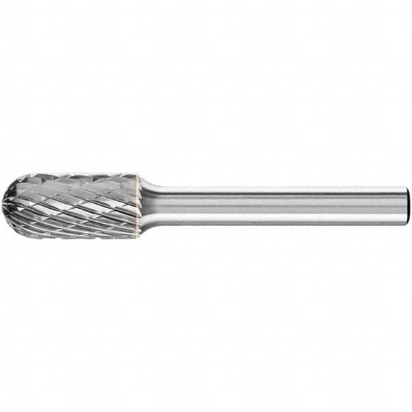 PFERD - 3/8" Cut Diam, 1/4" Shank Diam, Cylinder with Radius Head Double Cut Burr - Carbide, Radius End, 3/4" LOC, 2-1/2" OAL - Americas Industrial Supply