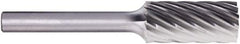 PFERD - 1/2" Cut Diam, 1/4" Shank Diam, Cylinder Head Fluted Cut Burr - Carbide, Flat End, 1" LOC, 2-3/4" OAL - Americas Industrial Supply