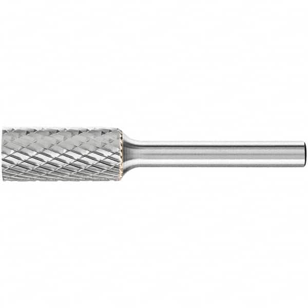 PFERD - 1/2" Cut Diam, 1/4" Shank Diam, Cylinder Head Double Cut Burr - Carbide, Flat End, 1" LOC, 2-3/4" OAL - Americas Industrial Supply