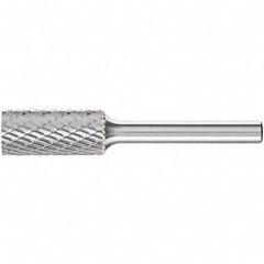 PFERD - 1/2" Cut Diam, 1/4" Shank Diam, Cylinder Head Double Cut Burr - Carbide, Flat End, 1" LOC, 2-3/4" OAL - Americas Industrial Supply