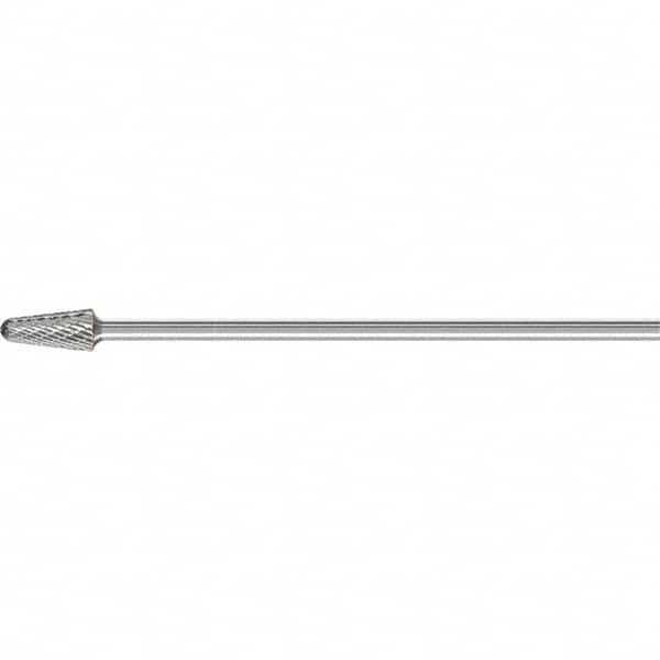 PFERD - 1/2" Cut Diam, 1/4" Shank Diam, Taper Head Double Cut Burr - Carbide, Radius End, 1-1/8" LOC, 7-3/16" OAL - Americas Industrial Supply