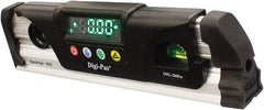 Digi-Pas - Magnetic 9-1/2" Long 2 Vial Torpedo Level - Aluminum, Black/Silver, 1 Plumb & 1 Level Vial - Americas Industrial Supply