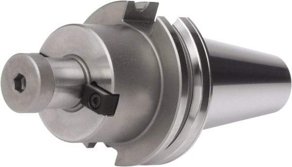Accupro - CAT50 Dual Contact Taper Shank 3/4" Pilot Diam Shell Mill Holder - 4" Flange to Nose End Projection, 2" Nose Diam, 3/8-24 Lock Screw, Through-Spindle & DIN Flange Coolant - Exact Industrial Supply