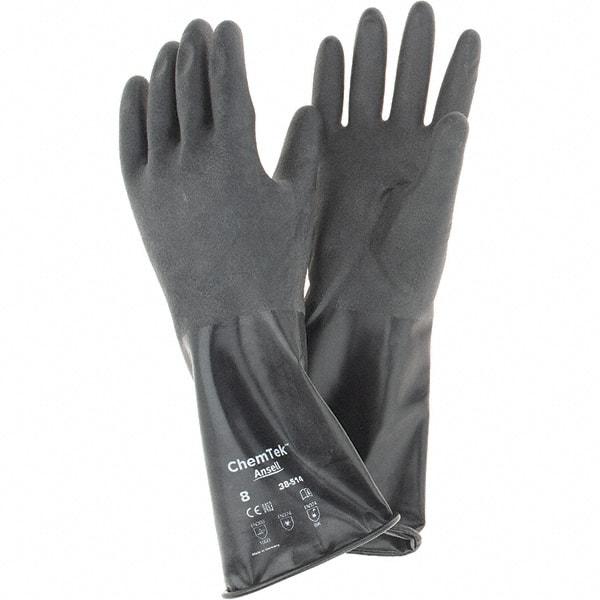 Ansell - 14 mil Thick, Chemical Resistant Gloves - SZ 8 14"14ML BLK 1/PR CHEM-TEK RGH FIN CHEM GLV - Americas Industrial Supply