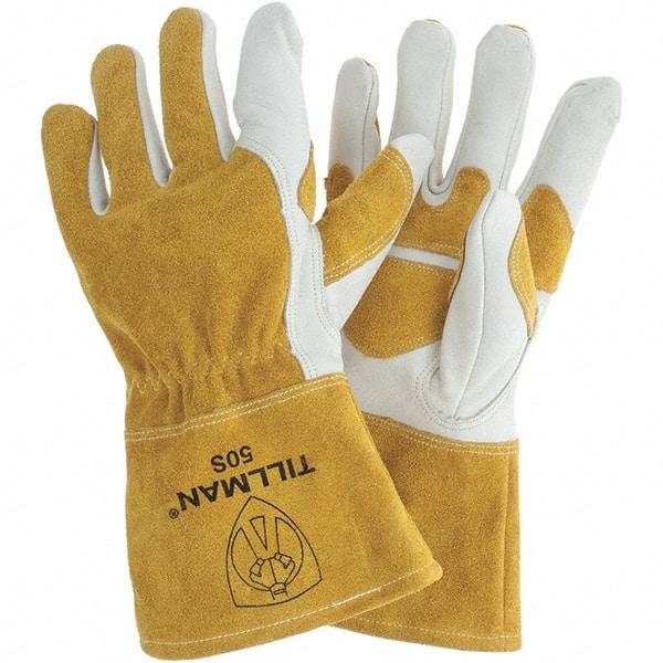 TILLMAN - Welder's & Heat Protective Gloves - 4"CUFF WHT/GLD SML 1PR COWHIDE MIG GLOVES - Americas Industrial Supply