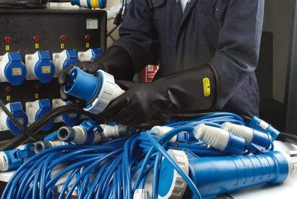 Ansell - Class 2, Size 9, 16" Long, Rubber Lineman's Glove - 20,000 AC Max Use Voltage, 17,000 AC Test Voltage, Black, ASTM D120 - Americas Industrial Supply