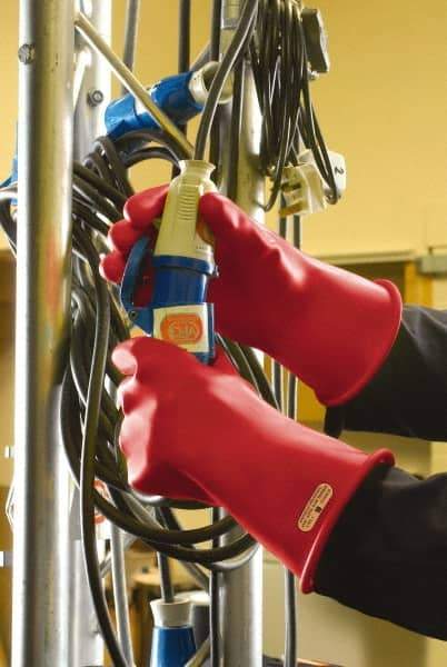 Ansell - Class 0, Size 11, 11" Long, Rubber Lineman's Glove - 2,500 AC Max Use Voltage, 500 AC Test Voltage, Red, ASTM D120 - Americas Industrial Supply