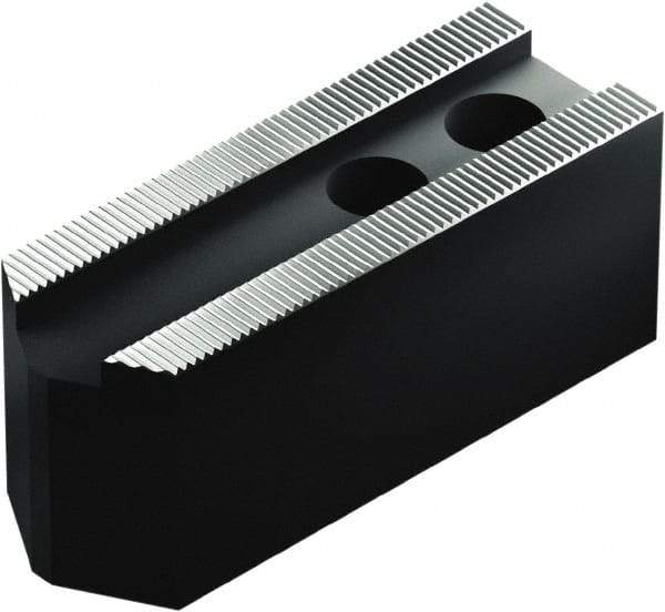Schunk - 8" Max Chuck Capacity, 1.5mm x 60° Serrated Interface, Square Soft Lathe Chuck Jaw - 3 Jaw, Steel, 25mm Btw Mount Hole Ctrs, 102mm Long, 40mm Wide, 100mm High, 14mm Groove, M12mm Fastener - Americas Industrial Supply