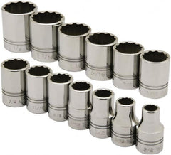 Ability One - 1/2" Drive Socket Set - 12 Points, 3/8" to 1-1/8" Range, Inch Measurement Standard - Americas Industrial Supply