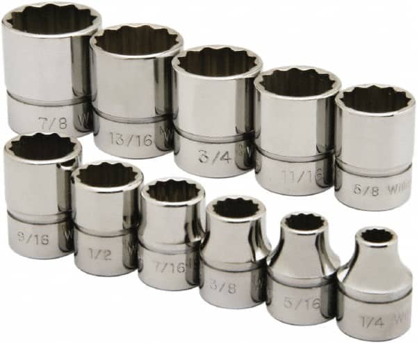 Ability One - 3/8" Drive Socket Set - 12 Points, 1/4" to 7/8" Range, Inch Measurement Standard - Americas Industrial Supply
