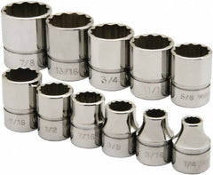 Ability One - 3/8" Drive Socket Set - 12 Points, 1/4" to 7/8" Range, Inch Measurement Standard - Americas Industrial Supply