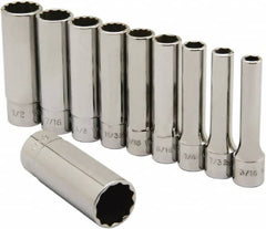 Ability One - 1/4" Drive Deep Well Socket Set - 6, 12 Points, 3/16" to 9/16" Range, Inch Measurement Standard - Americas Industrial Supply