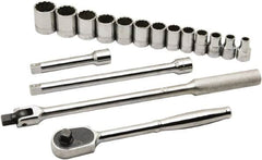 Ability One - 1/2" Drive Socket Set - 12 Points, 3/8" to 1-1/8" Range, Inch Measurement Standard - Americas Industrial Supply
