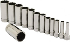 Ability One - 3/8" Drive Deep Well Socket Set - 12 Points, 1/4" to 1" Range, Inch Measurement Standard - Americas Industrial Supply