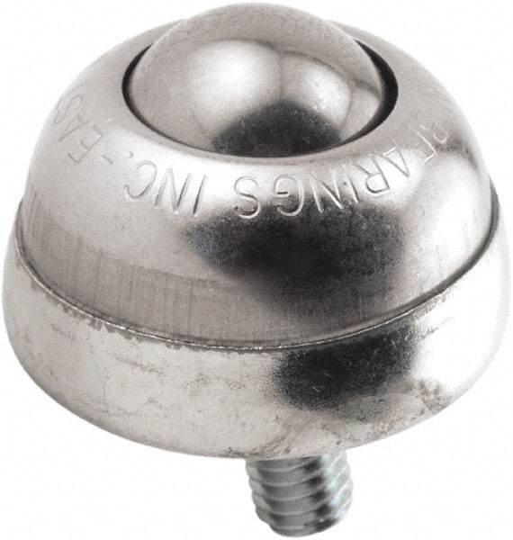 Hudson Bearing - 1 Inch Diameter, Round, Stainless Steel Ball Transfer - 1-3/4 Inch Overall Diameter, 1-3/8 Inch Mount Height, 75 Lb. Capacity - Americas Industrial Supply