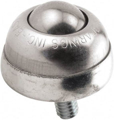 Hudson Bearing - 1 Inch Diameter, Round, Stainless Steel Ball Transfer - 1-3/4 Inch Overall Diameter, 1-3/8 Inch Mount Height, 75 Lb. Capacity - Americas Industrial Supply