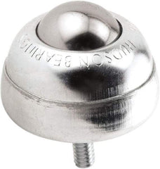 Hudson Bearing - 1 Inch Diameter, Round, Stainless Steel Ball Transfer - 1-3/4 Inch Overall Diameter, 1-3/8 Inch Mount Height, 75 Lb. Capacity - Americas Industrial Supply