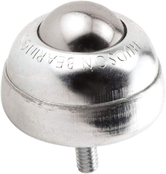 Hudson Bearing - 1 Inch Diameter, Round, Stainless Steel Ball Transfer - 1-3/4 Inch Overall Diameter, 1-3/8 Inch Mount Height, 75 Lb. Capacity - Americas Industrial Supply