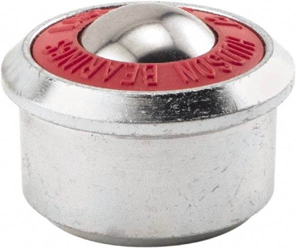 Hudson Bearing - 1.1875 Inch Diameter, Round, Stainless Steel Ball Transfer - 2 Inch Overall Diameter, 1/2 Inch Mount Height, 500 Lb. Capacity - Americas Industrial Supply
