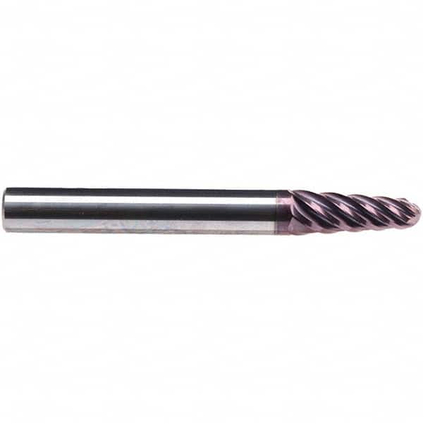 Emuge - 4° Taper Angle per Side, 11.77mm Small End Diam, 35mm LOC, Solid Carbide 6 Flute Tapered Ball End Mill - TiAlN Finish, 108mm OAL, 16mm Shank Diam, Spiral Flute, 38° Helix - Americas Industrial Supply