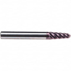 Emuge - 4° Taper Angle per Side, 9.26mm Small End Diam, 39mm LOC, Solid Carbide 6 Flute Tapered Ball End Mill - TiAlN Finish, 108mm OAL, 12mm Shank Diam, Spiral Flute, 38° Helix - Americas Industrial Supply