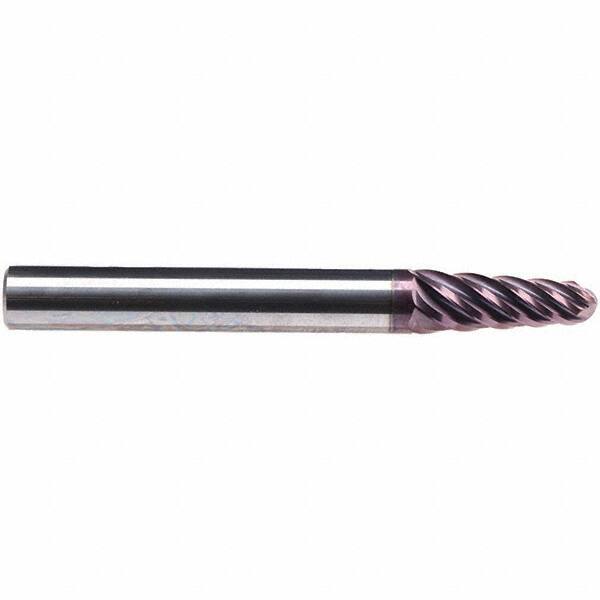Emuge - 4° Taper Angle per Side, 7.89mm Small End Diam, 30mm LOC, Solid Carbide 6 Flute Tapered Ball End Mill - TiAlN Finish, 108mm OAL, 12mm Shank Diam, Spiral Flute, 38° Helix - Americas Industrial Supply