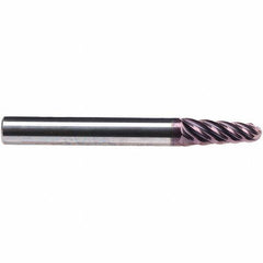 Emuge - 4° Taper Angle per Side, 7.89mm Small End Diam, 30mm LOC, Solid Carbide 6 Flute Tapered Ball End Mill - TiAlN Finish, 108mm OAL, 12mm Shank Diam, Spiral Flute, 38° Helix - Americas Industrial Supply