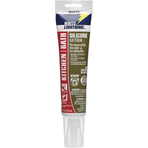 White Lightning - 5.3 oz Tube White Silicone Sealant - -80 to 450°F Operating Temp, 30 min Tack Free Dry Time, 24 hr Full Cure Time - Americas Industrial Supply