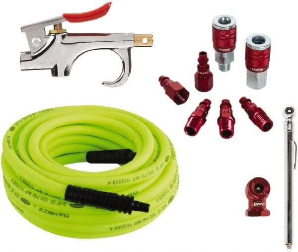 Legacy - 11 Piece Blow Gun & Hose Compressor Accessory Kit - 50' Hose, 3/8" Hose ID, 1/4" Fitting - Americas Industrial Supply