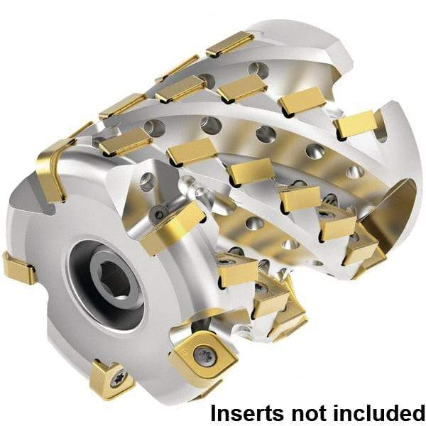 Kennametal - 60 Inserts, 3" Cut Diam, 1-1/4" Arbor Diam, 3.0853" Max Depth of Cut, Indexable Square-Shoulder Face Mill - 0° Lead Angle, 4" High, SNHJ1004.. Insert Compatibility, Through Coolant, Series HARVI Ultra 8X - Americas Industrial Supply