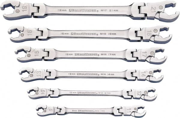 GearWrench - 6 Piece, 9mm to 21mm, Flare Nut Wrench Set - Metric Measurement Standard, Chrome Finish - Americas Industrial Supply