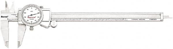 Starrett - 0" to 8" Range, 0.001" Graduation, 0.1" per Revolution, Dial Caliper - White Face, 1.5" Jaw Length, Accurate to 0.001" - Americas Industrial Supply