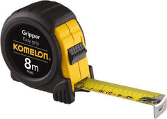 Komelon - 26' x 25mm Yellow Steel Blade Tape Measure - 1/10' & 1mm Graduation, Metric Graduation Style, Yellow/Black ABS Plastic Case - Americas Industrial Supply