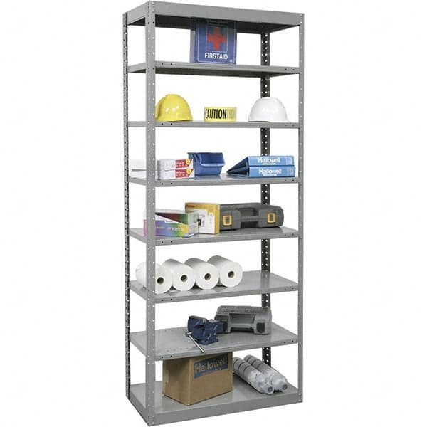 Hallowell - 8 Shelf Starter Heavy-Duty Open Steel Shelving - 400 Lb Capacity, 48" Wide x 87" High x 12" Deep, Gray - Americas Industrial Supply