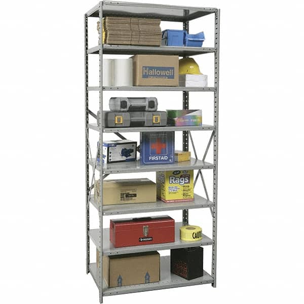 Hallowell - 8 Shelf Starter Extra Heavy-Duty Open Steel Shelving - 1 Lb Capacity, 36" Wide x 87" High x 24" Deep, Gray - Americas Industrial Supply