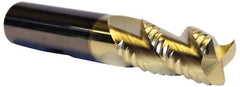 Accupro - 5/8" Diam, Coarse Pitch, 1-1/4" LOC, 3 Flute Solid Carbide 0.06" Corner Radius Roughing End Mill - ZrN Finish, 3-1/2" OAL, 5/8" Shank Diam, Single End, Centercutting, 30° Helix - Americas Industrial Supply