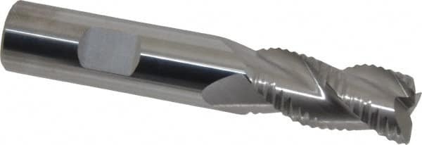 Accupro - 5/8" Diam, Coarse Pitch, 1-1/4" LOC, 3 Flute Solid Carbide 0.06" Corner Radius Roughing End Mill - Uncoated, 3-1/2" OAL, 5/8" Shank Diam, Single End, Centercutting, 30° Helix - Americas Industrial Supply
