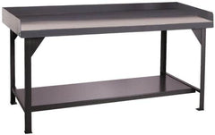 Durham - 72 Wide x 30" Deep x 35" High, Cold-Rolled Steel Workbench with Lower Shelf - Flat Top, Rounded Edge, Fixed Legs With Pre-Drill Holes for Anchoring - Americas Industrial Supply