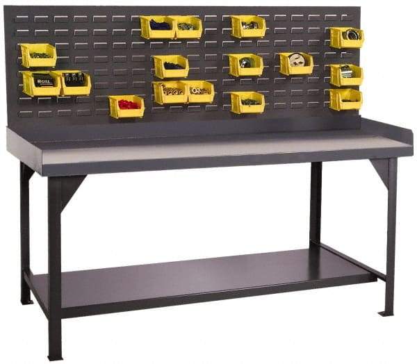 Durham - 72 Wide x 30" Deep x 47" High, Cold-Rolled Steel Workbench with Louvered Panel - Flat Top, Rounded Edge, Fixed Legs With Pre-Drill Holes for Anchoring - Americas Industrial Supply