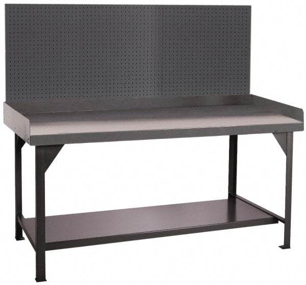 Durham - 72 Wide x 30" Deep x 47" High, Cold-Rolled Steel Workbench with Pegboard - Flat Top, Rounded Edge, Fixed Legs With Pre-Drill Holes for Anchoring - Americas Industrial Supply
