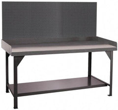 Durham - 72 Wide x 30" Deep x 47" High, Cold-Rolled Steel Workbench with Pegboard - Flat Top, Rounded Edge, Fixed Legs With Pre-Drill Holes for Anchoring - Americas Industrial Supply