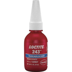 Loctite - 10 mL Bottle, Blue, Medium Strength Liquid Threadlocker - Series 243, 24 hr Full Cure Time, Hand Tool, Heat Removal - Americas Industrial Supply