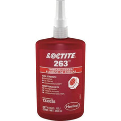 Loctite - 250 mL Bottle, Red, High Strength Liquid Threadlocker - Series 263, 24 hr Full Cure Time, Hand Tool, Heat Removal - Americas Industrial Supply