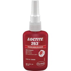 Loctite - 50 mL Bottle, Red, High Strength Liquid Threadlocker - Series 263, 24 hr Full Cure Time, Hand Tool, Heat Removal - Americas Industrial Supply