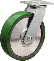 Hamilton - 8" Diam x 2" Wide x 9-1/2" OAH Top Plate Mount Swivel Caster - Polyurethane Mold onto Cast Iron Center, 900 Lb Capacity, Sealed Precision Ball Bearing, 4 x 4-1/2" Plate - Americas Industrial Supply