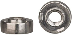 Electro Hardware - #10-32, 0.44" Body Diam, Round Head, Grade 303 Stainless Steel Weld Nut - 0.155" Pilot Height, 0.03" Min Panel Thickness, Passivated Finish - Americas Industrial Supply