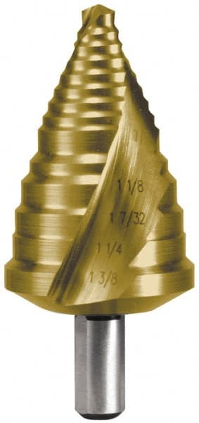 Hertel - 5 Hole Sizes, 7/8 to 1-3/8" Hole Diam High Speed Steel Step Drill Bit - Americas Industrial Supply