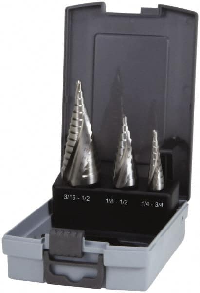 Hertel - 1/8 to 3/4", 118° Point, Bright Finish, High Speed Steel Step Drill Bit Set - Americas Industrial Supply