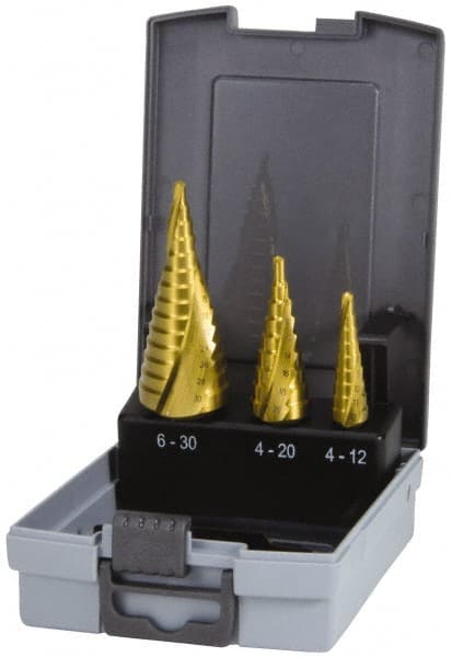 Hertel - 30mm Max, 118° Point, TiN Finish, High Speed Steel Step Drill Bit Set - Americas Industrial Supply